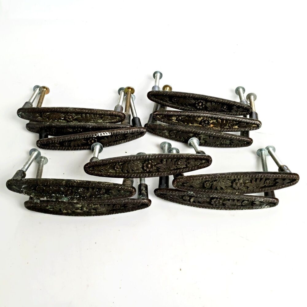 Vintage Japan 772 Solid Brass Cabinet Pulls Ornate Floral Vintage Set/11 MCM